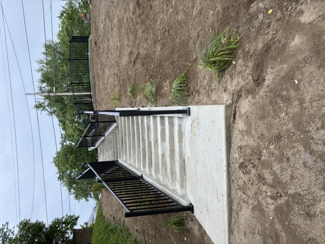 Restored stone steps and lookout at Wolcott Park, completed view